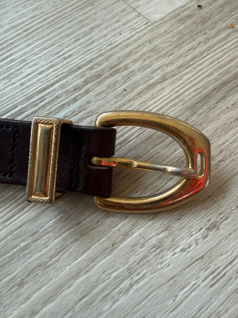 Vintage Brown Leather Belt Gold Western Boho One Inch Width Boho Size 30 - Picture 6 of 13